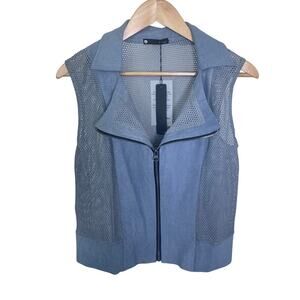 New KRISA x Revolve Mixed Coated Knit / Mesh Slate Blue Gray Vest Women's Sz L
